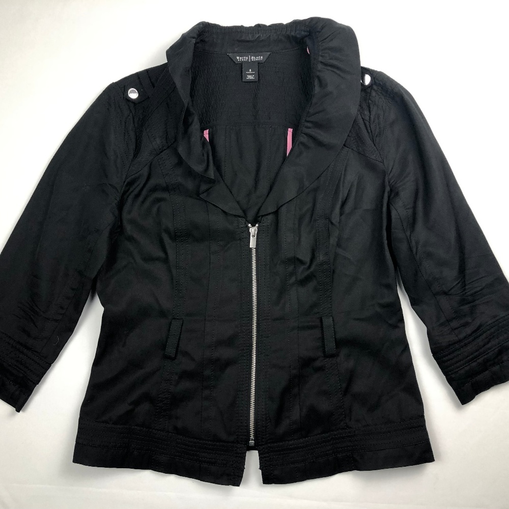 White House Black Market Women's Ruffle Neck Black